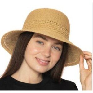 NWT Giani Bernini Natural Adjustable Fit Band Straw Hat One Size